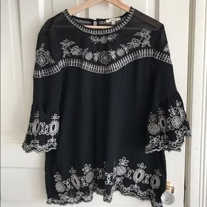 Black, Flowy Embroidered top
